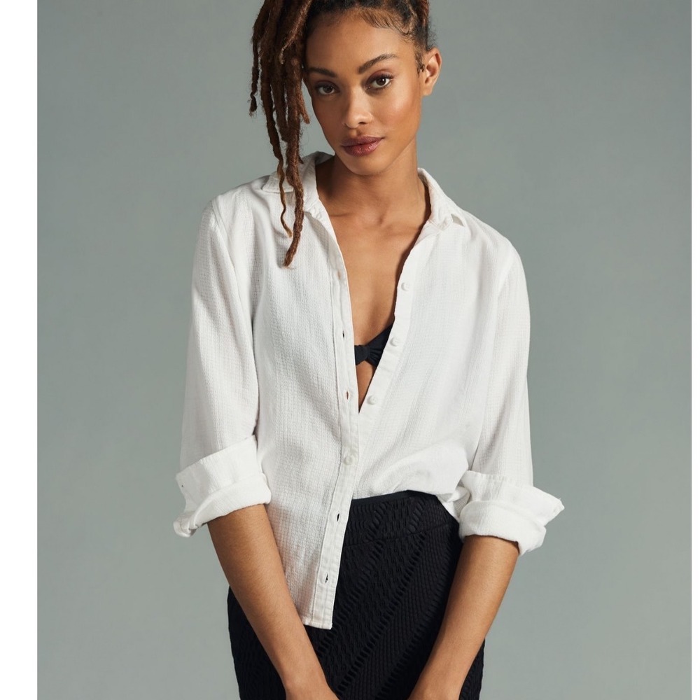 Anthropologie Cloth & Stone White Textured Button Down XS